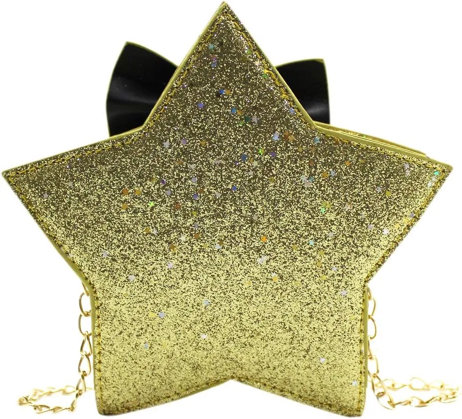ZGMYC Little Girls Glitter Sequins Crossbody Purse Star-Shaped Bowknot Shoulder Bag Satchel