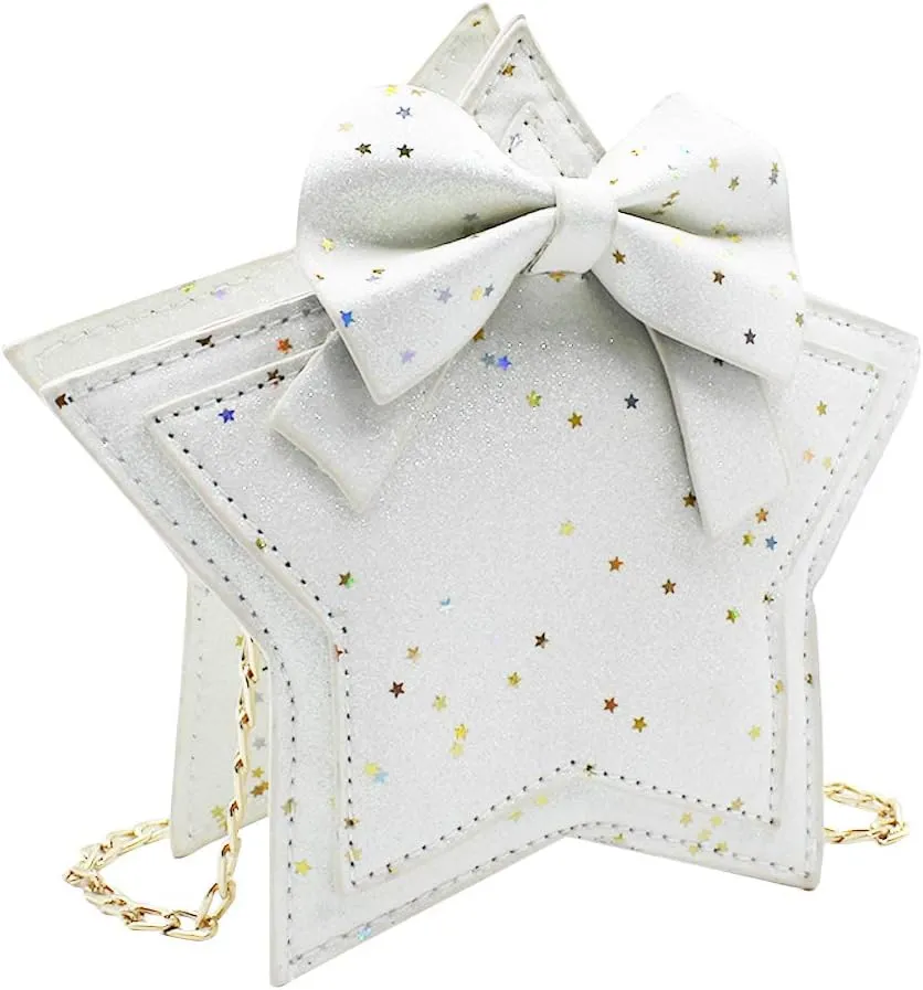 ZGMYC Little Girls Glitter Sequins Crossbody Purse Star-Shaped Bowknot Shoulder Bag Satchel