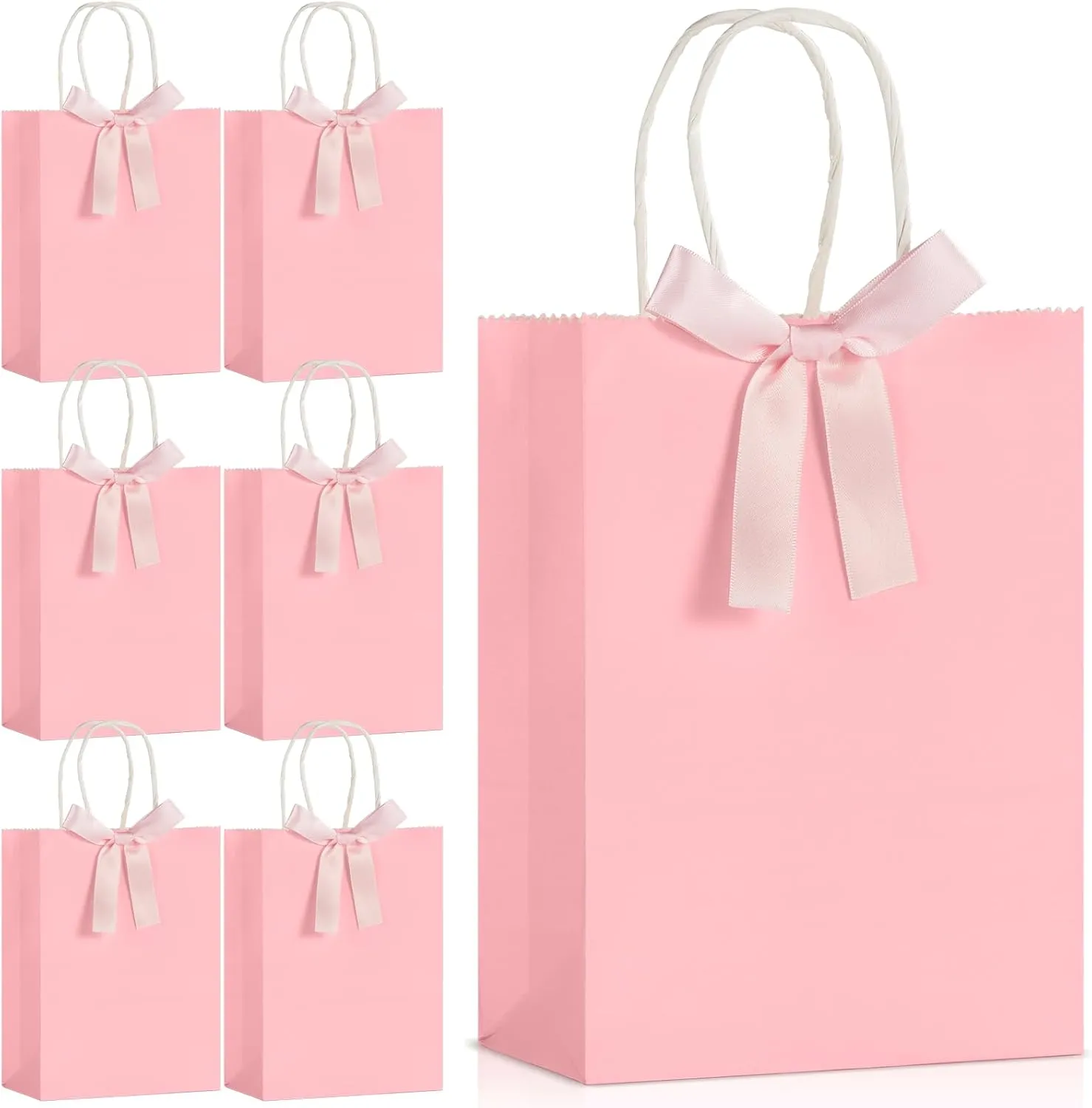 ZOIIWA 24Pcs Pink Bow Paper Bags with Handle and Pink Bow Knot Gift Bags Coquette Party Favor Candy Goodie Boxes for Girls Women Baby Bridal Shower Bachelorette Engagement Birthday
