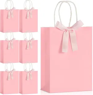 ZOIIWA 24Pcs Pink Bow Paper Bags with Handle and Pink Bow Knot Gift Bags Coquette Party Favor Candy Goodie Boxes for Girls Women Baby Bridal Shower Bachelorette Engagement Birthday