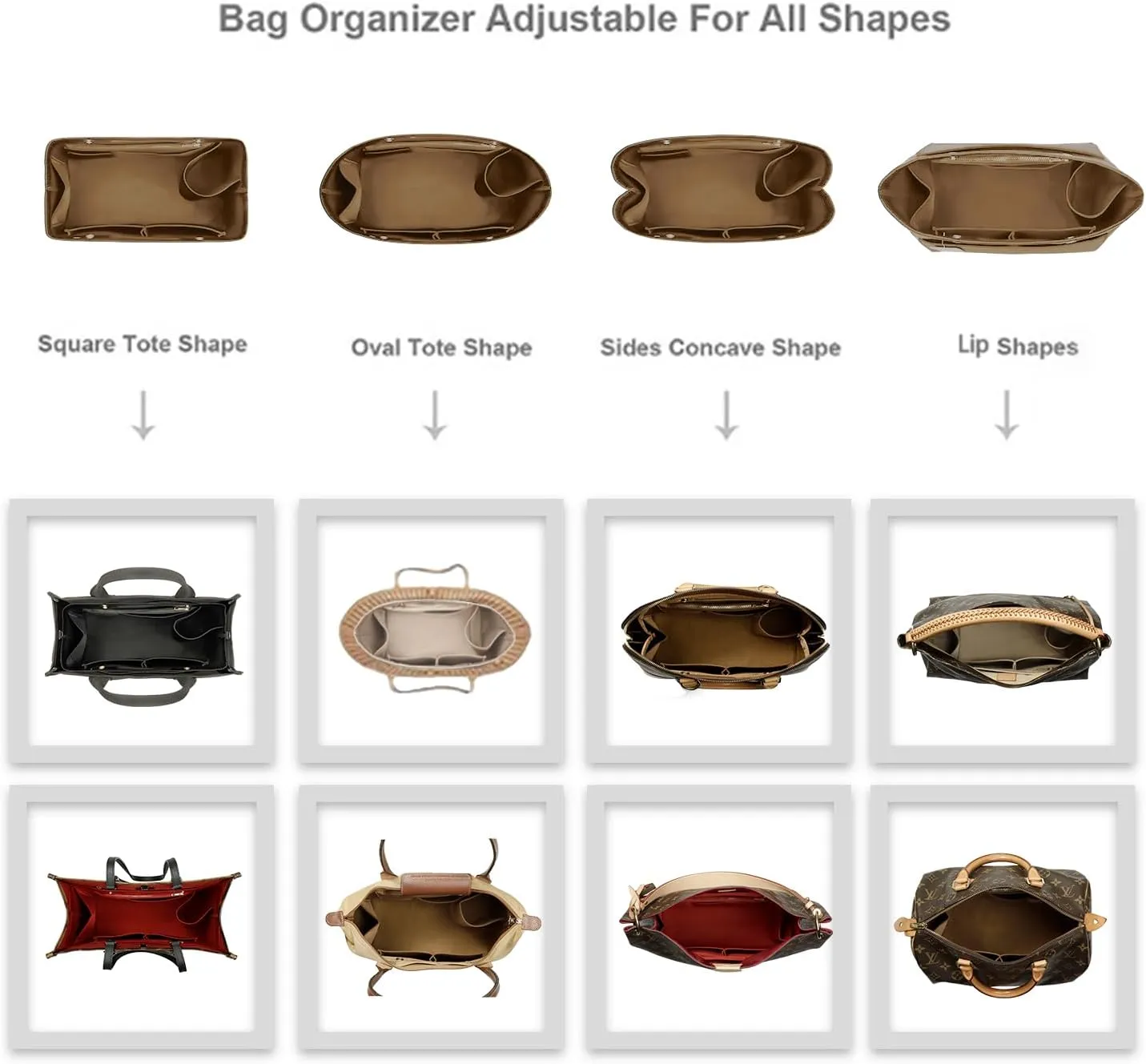 ZTUJO Purse Organizer Insert For Handbag & Tote Shaper,Tote Bag Organizer Insert For Speedy Neverful, 6 Sizes(Medium, Silky Brown)