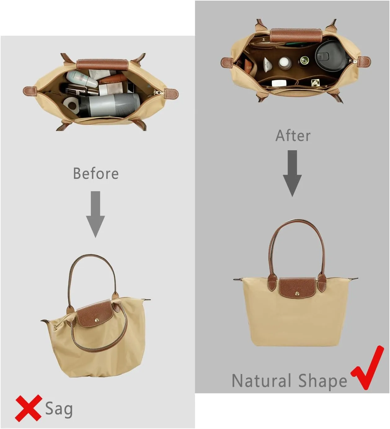 ZTUJO Purse Organizer Insert For Handbag & Tote Shaper,Tote Bag Organizer Insert For Speedy Neverful, 6 Sizes(Medium, Silky Brown)