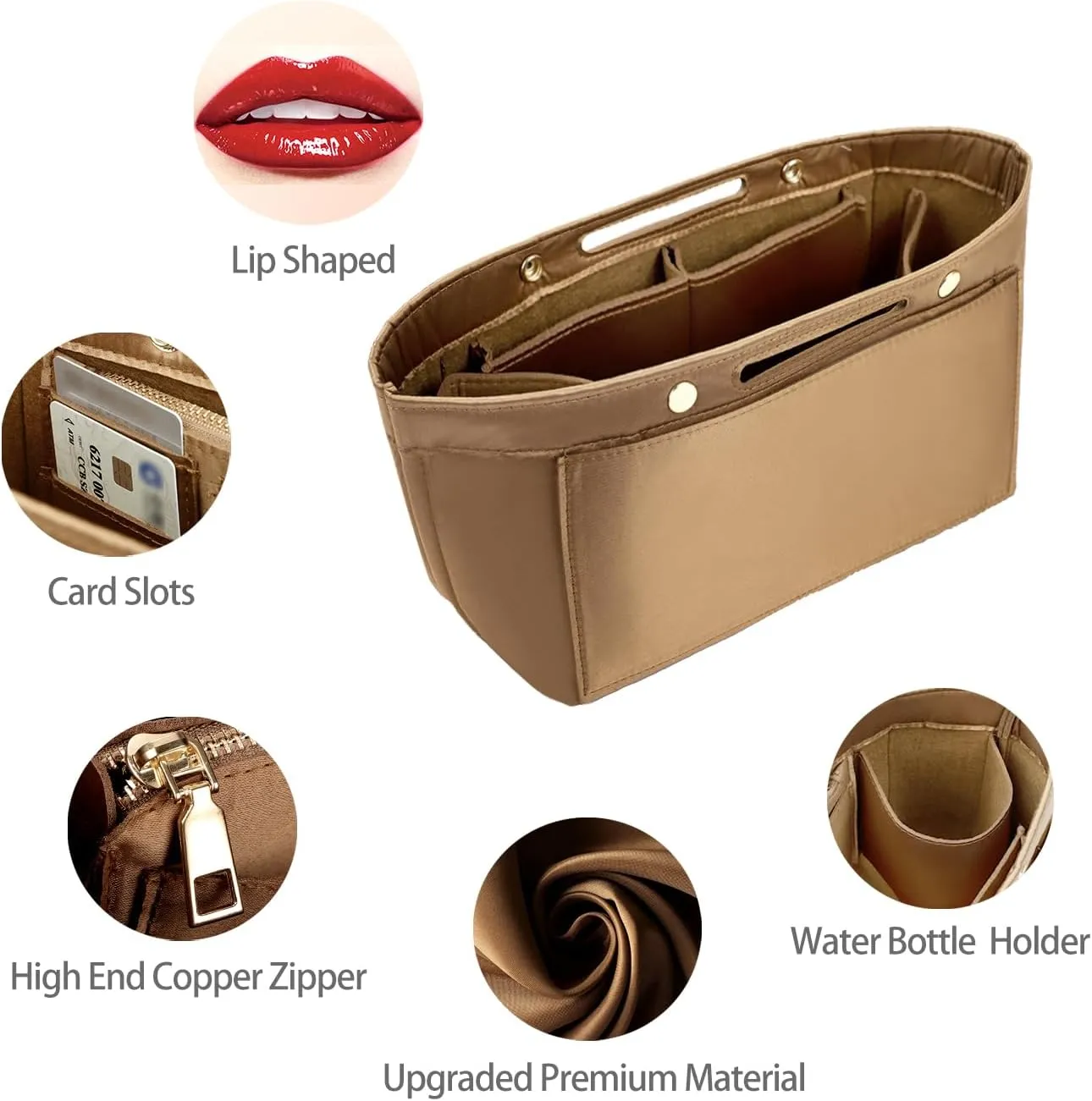 ZTUJO Purse Organizer Insert For Handbag & Tote Shaper,Tote Bag Organizer Insert For Speedy Neverful, 6 Sizes(Medium, Silky Brown)