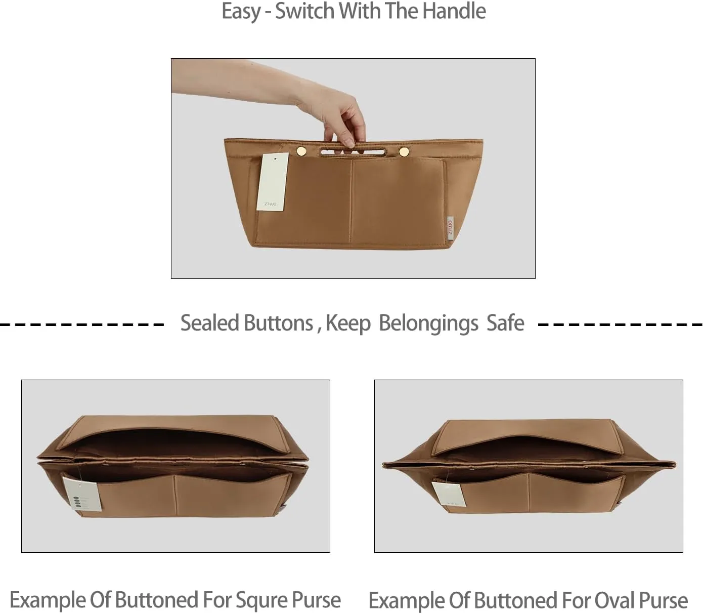 ZTUJO Purse Organizer Insert For Handbag & Tote Shaper,Tote Bag Organizer Insert For Speedy Neverful, 6 Sizes(Medium, Silky Brown)