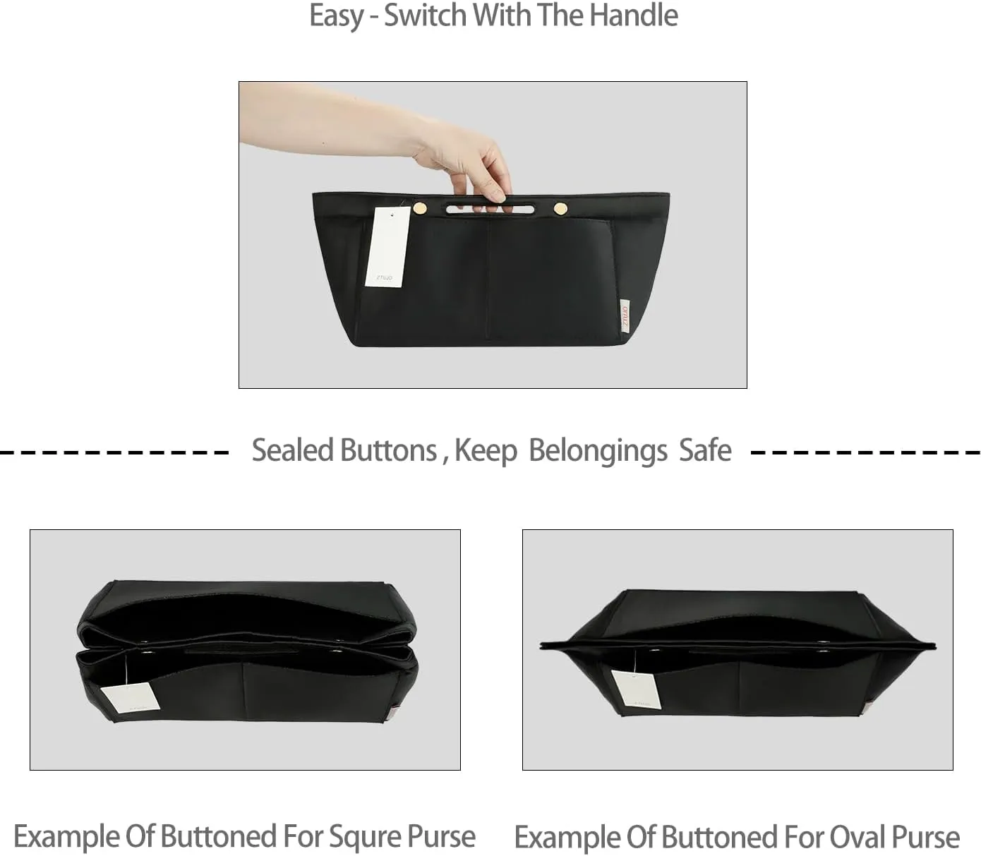 ZTUJO Purse Organizer Insert For Handbag & Tote Shaper,Tote Bag Organizer Insert For Speedy Neverful, 6 Sizes(Small, Silky Black)