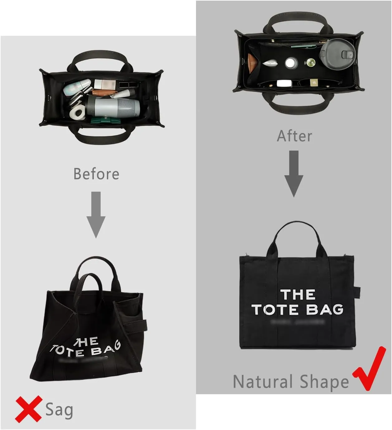 ZTUJO Purse Organizer Insert For Handbag & Tote Shaper,Tote Bag Organizer Insert For Speedy Neverful, 6 Sizes(Small, Silky Black)