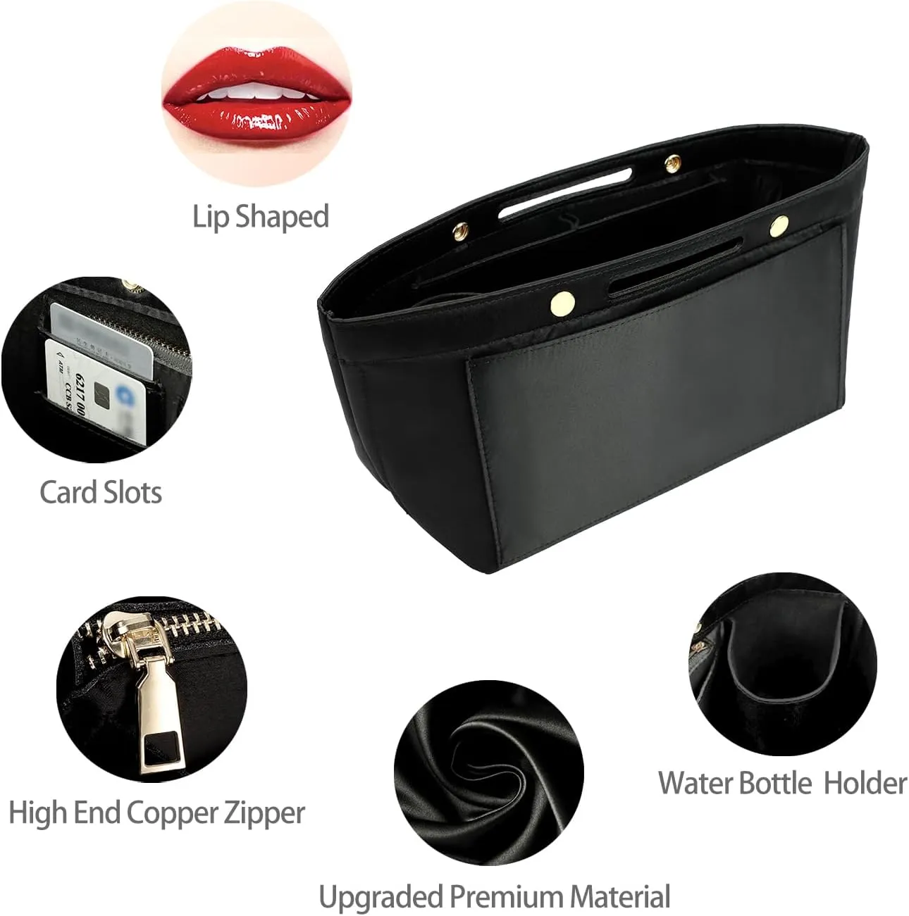 ZTUJO Purse Organizer Insert For Handbag & Tote Shaper,Tote Bag Organizer Insert For Speedy Neverful, 6 Sizes(Small, Silky Black)